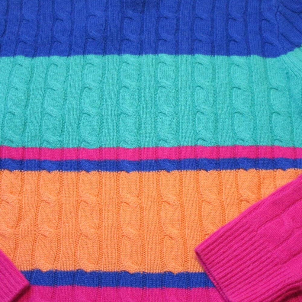 NWT J.Crew Men's Cashmere Cable-knit Sweater in Bright Multi Stripe Pullover XS - Picture 4 of 6